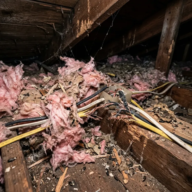Contaminated ceiling insulation being assessed in a Wantirna roof space
