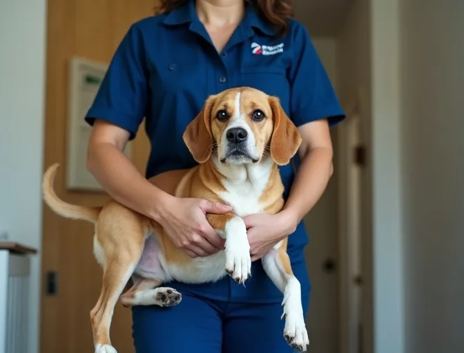 Technician respectfully transporting a deceased dog in Wantirna
