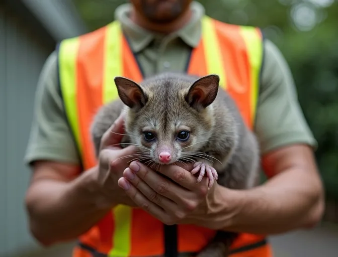 Animal handler safely recovering a deceased possum in Wantirna