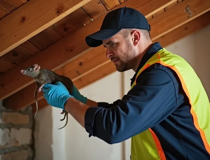Technician inspecting a roof cavity for a dead rat in Wantirna